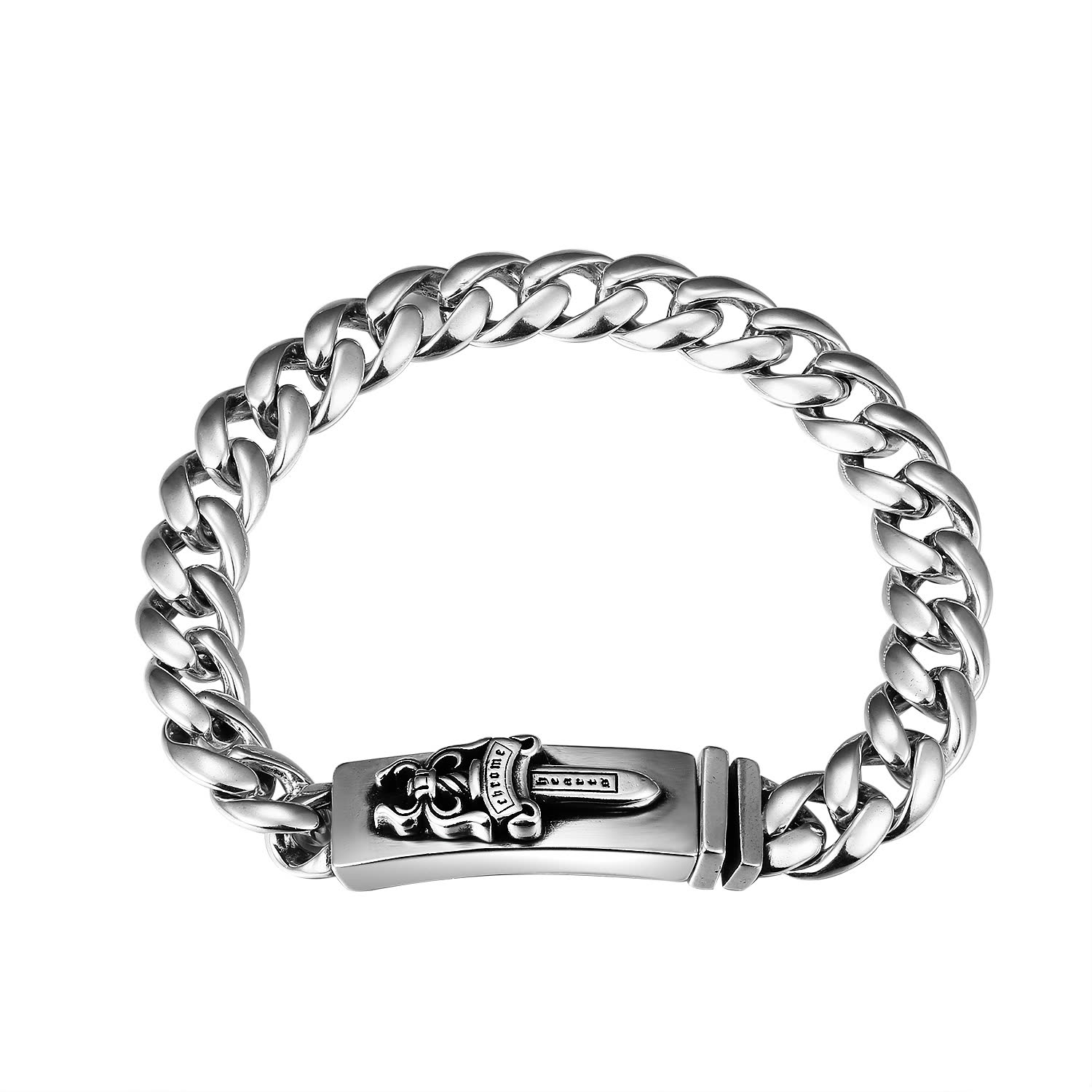 Chrome Hearts Silver Plated Braided Chain Bracelet with Decorative Clasp